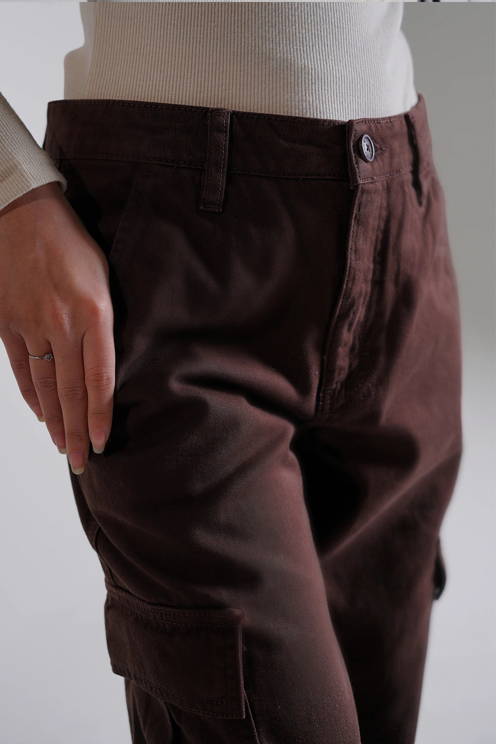 5 Pocket Women Cargo Pants - Brown