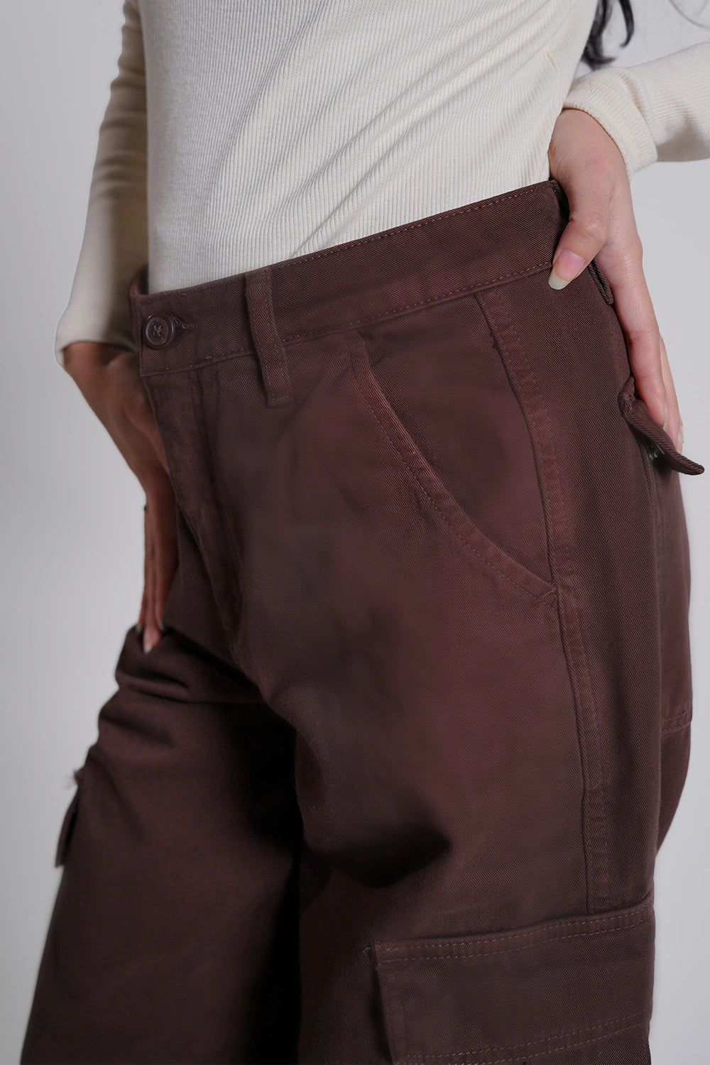 5 Pocket Women Cargo Pants - Brown