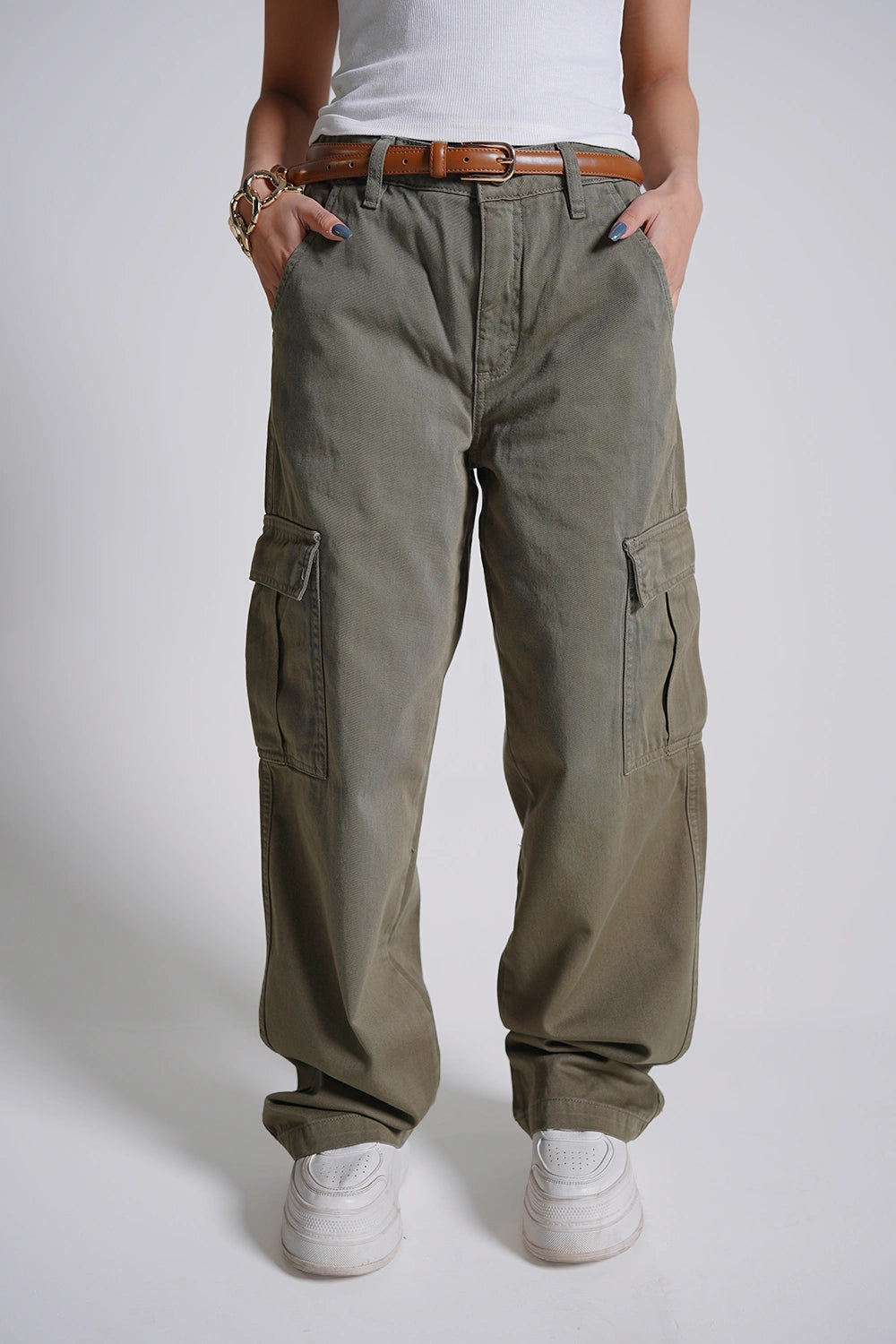5 Pocket Women Cargo Pants - Olive Green