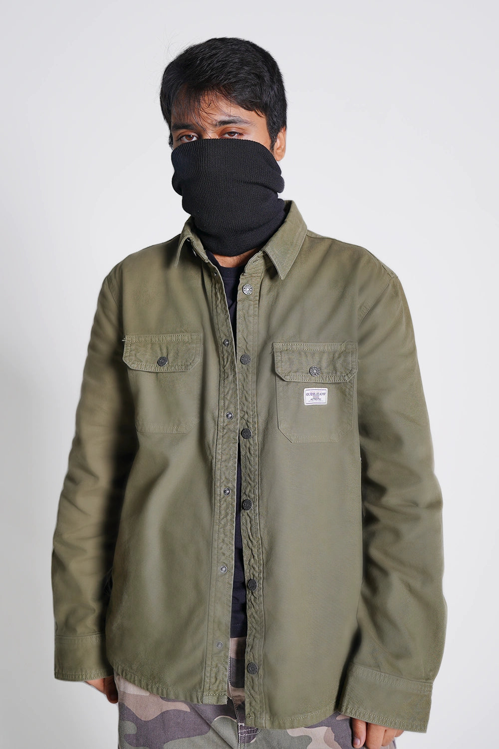 Men Denim Oversized Shirt - Olive Green